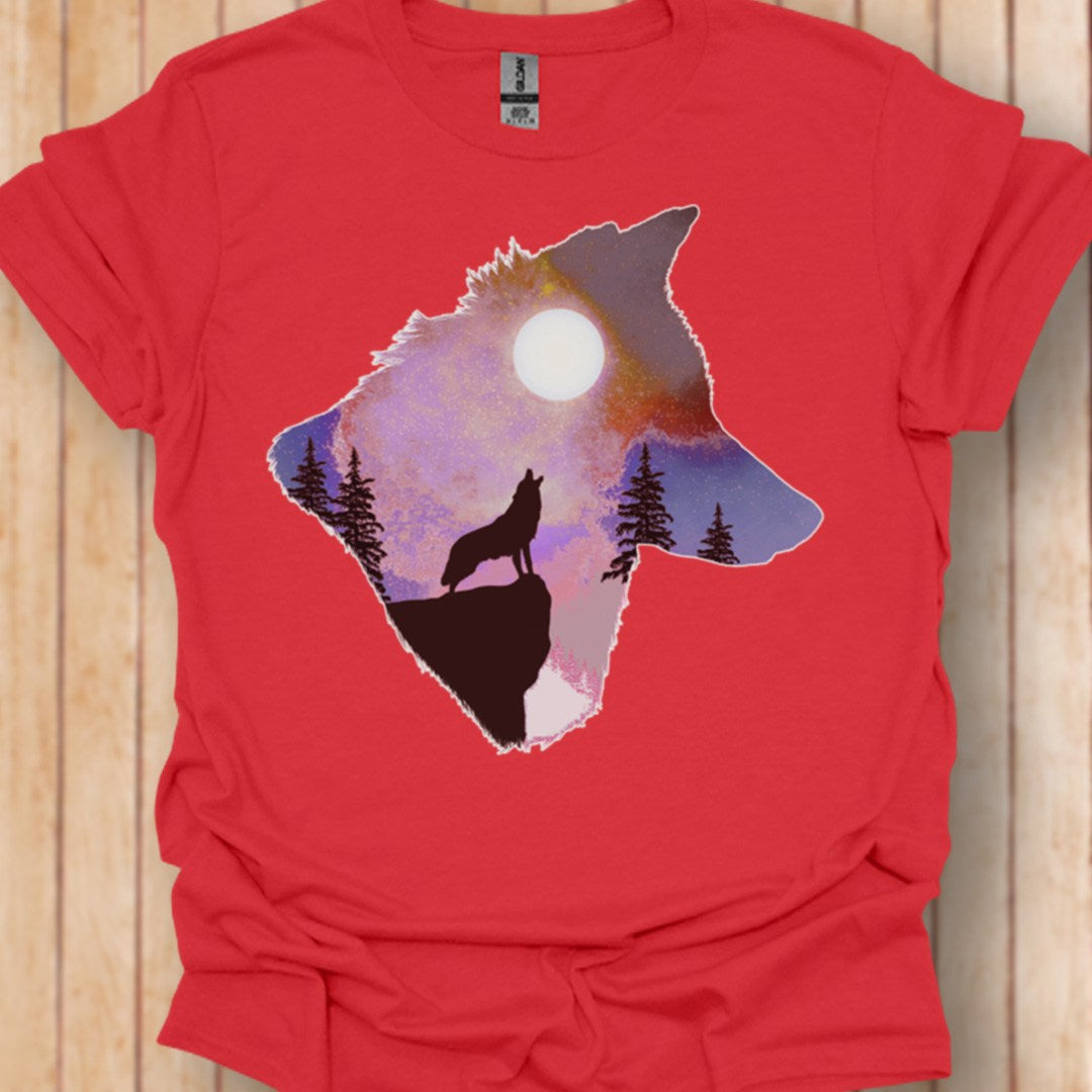 Wolf full moon double exposure trendy T-shirt
