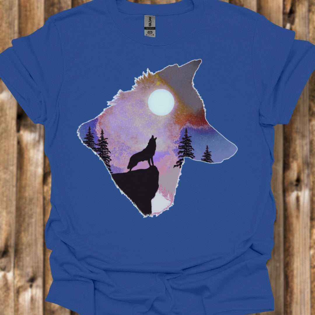 Wolf full moon double exposure trendy T-shirt