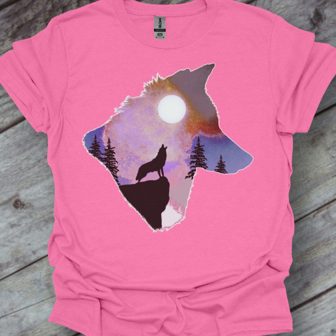 Wolf full moon double exposure trendy T-shirt