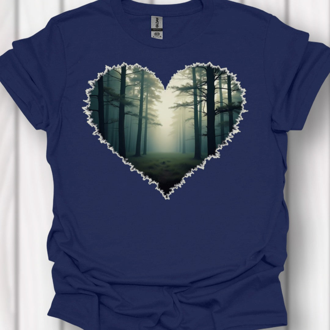 Misty forest heart shape timeless T-shirt
