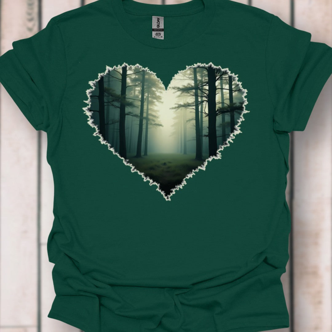 Misty forest heart shape timeless T-shirt