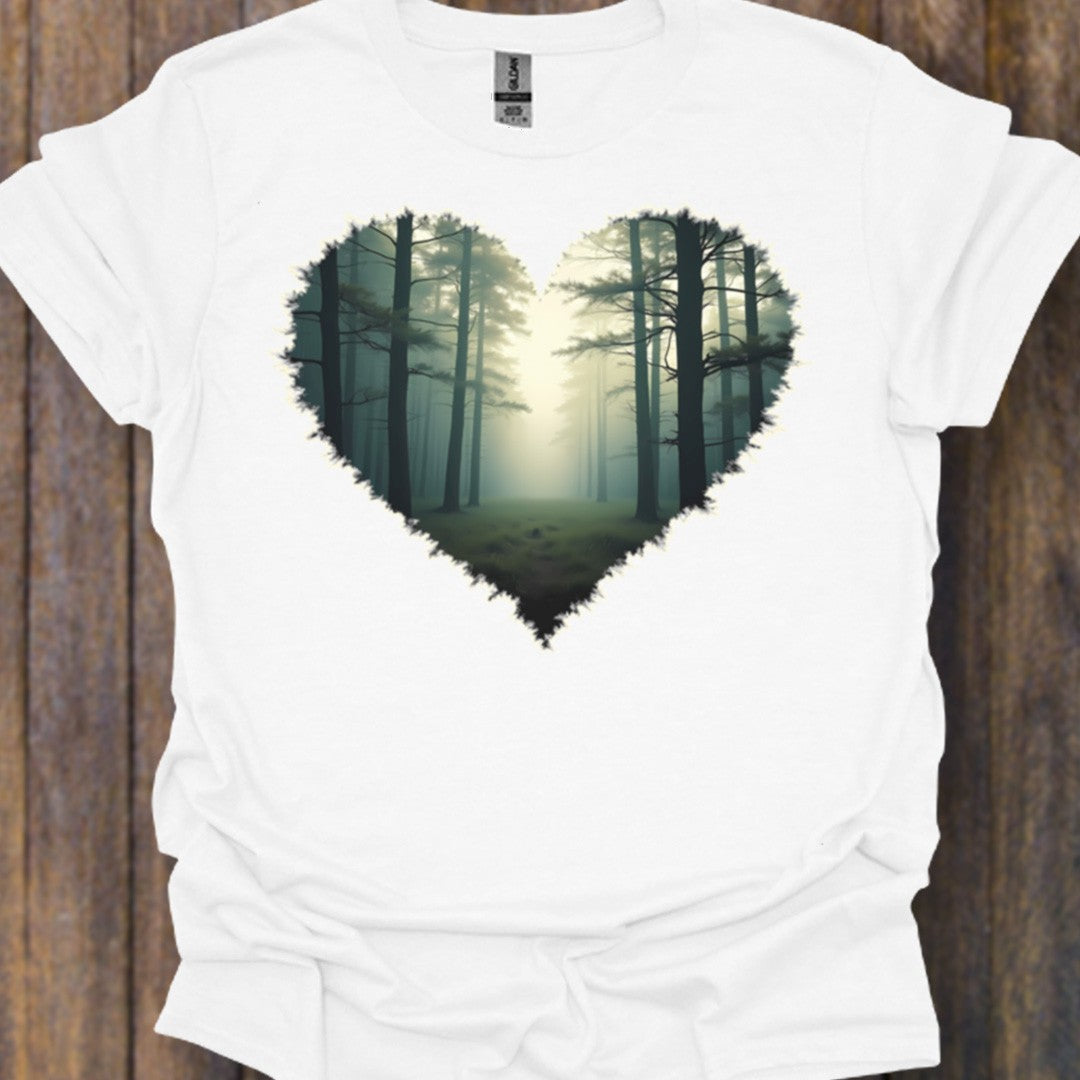 Misty forest heart shape timeless T-shirt