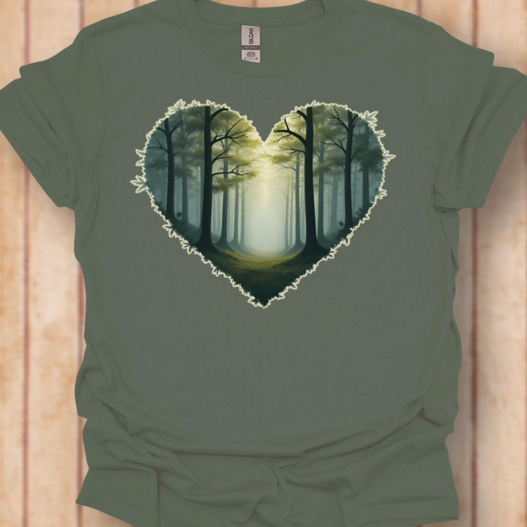 Chemin forestier forme de coeur T-shirt intemporel
