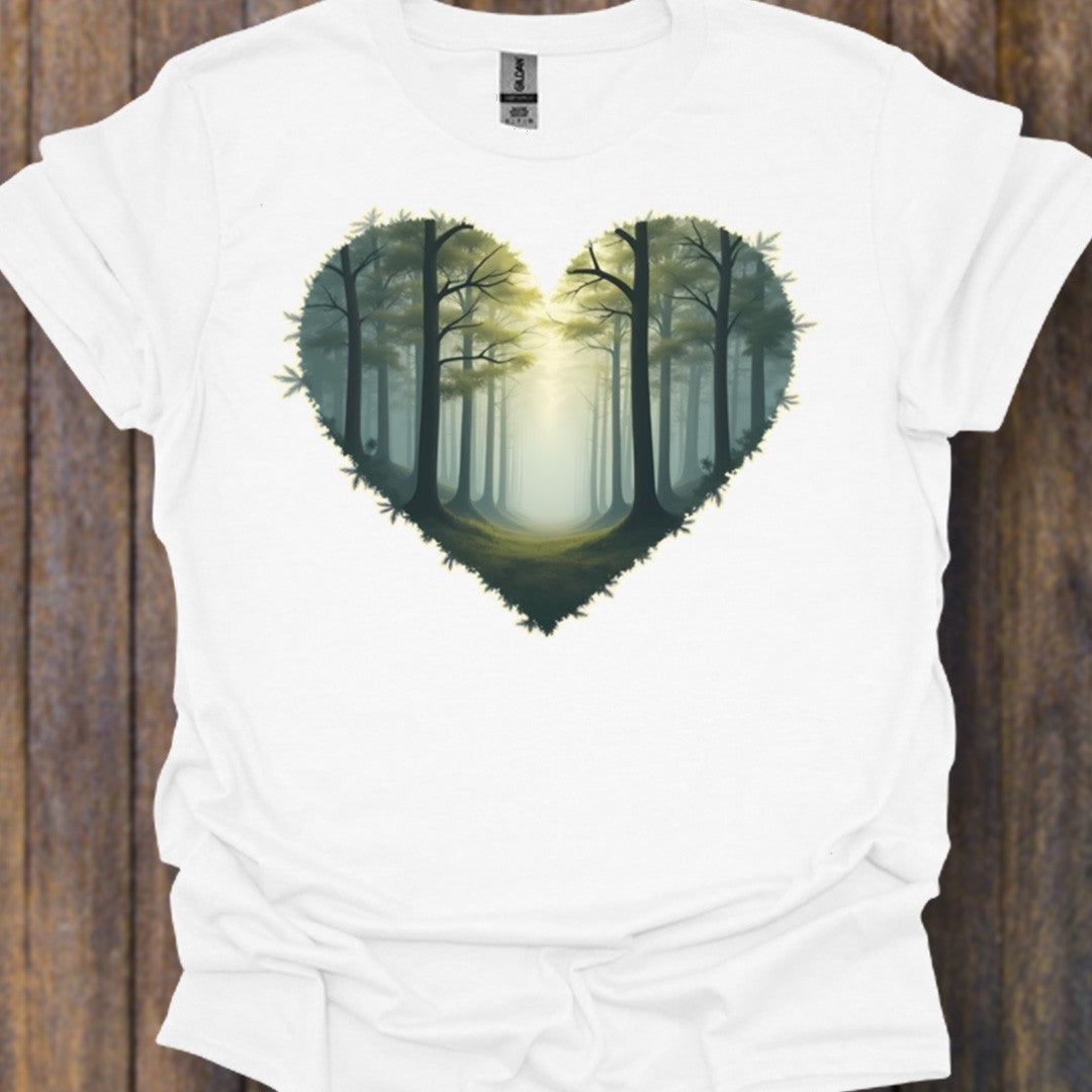 Chemin forestier forme de coeur T-shirt intemporel