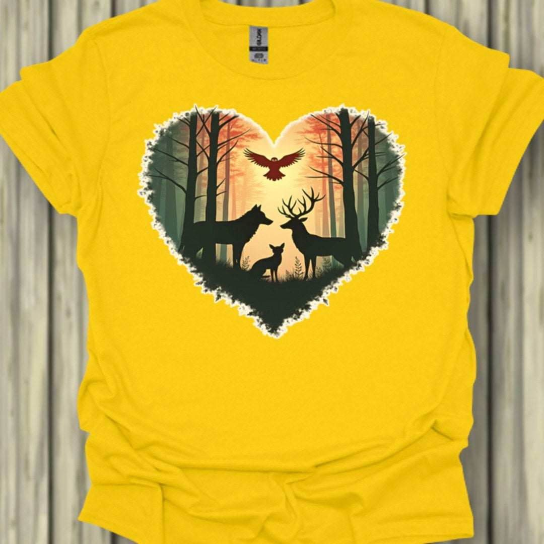 Forest animals with heart shape trendy T-shirt