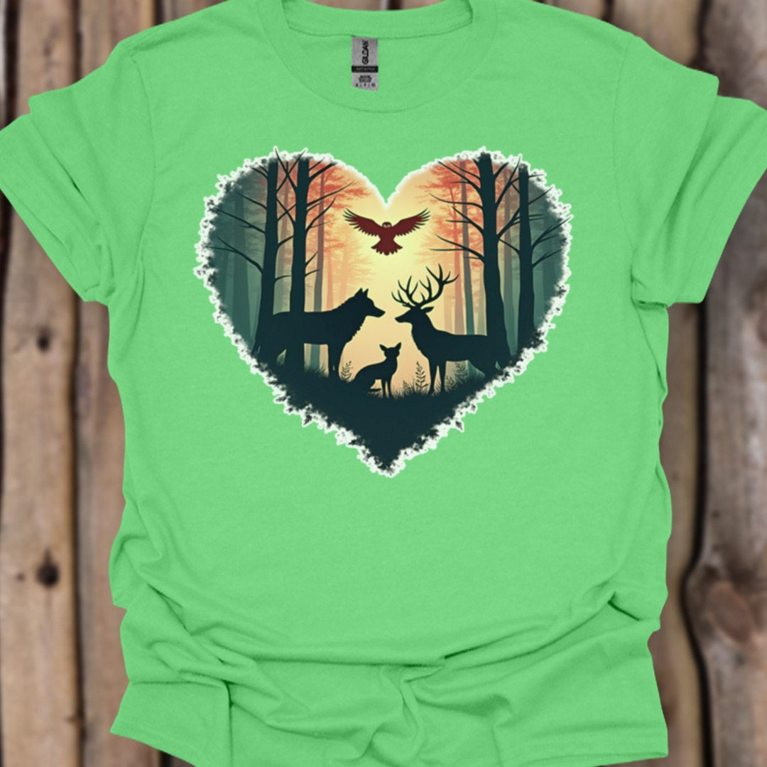 Forest animals with heart shape trendy T-shirt
