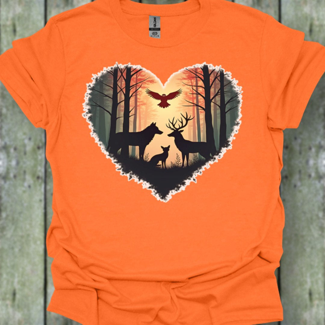 Forest animals with heart shape trendy T-shirt