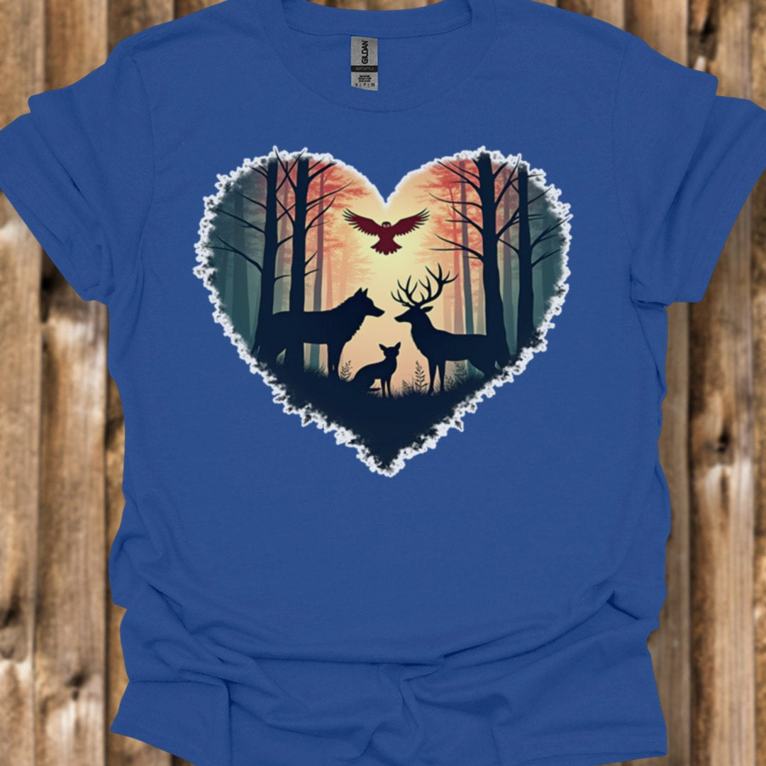 Forest animals with heart shape trendy T-shirt