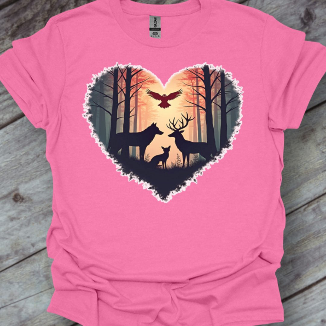 Forest animals with heart shape trendy T-shirt