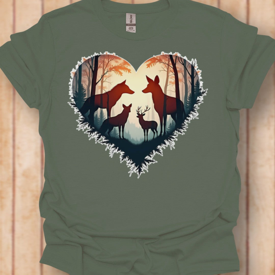 Animaux de la forêt à forme de coeur T-shirt intemporel