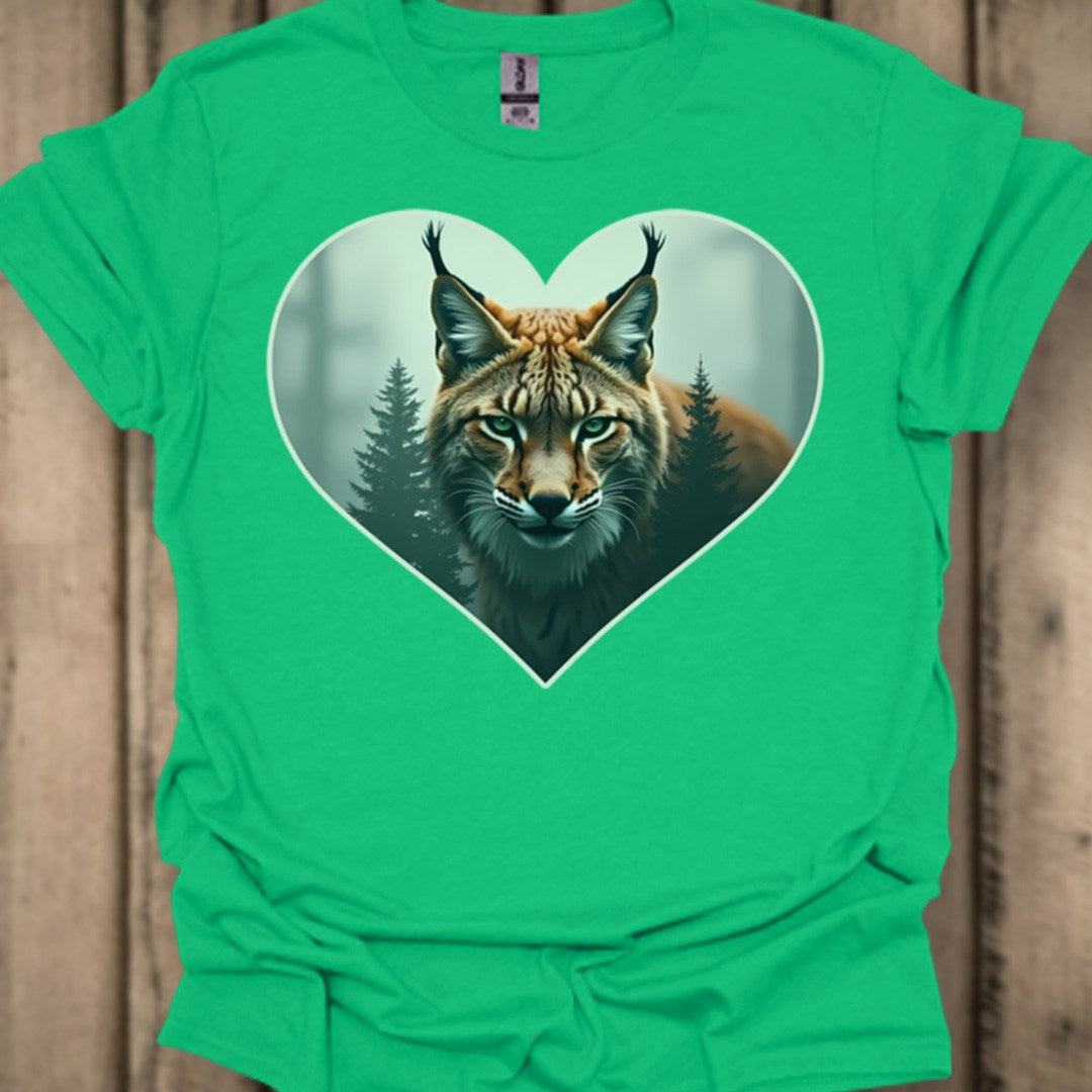 Cunning lynx in heart shape trendy T-shirt
