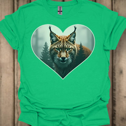 Cunning lynx in heart shape trendy T-shirt