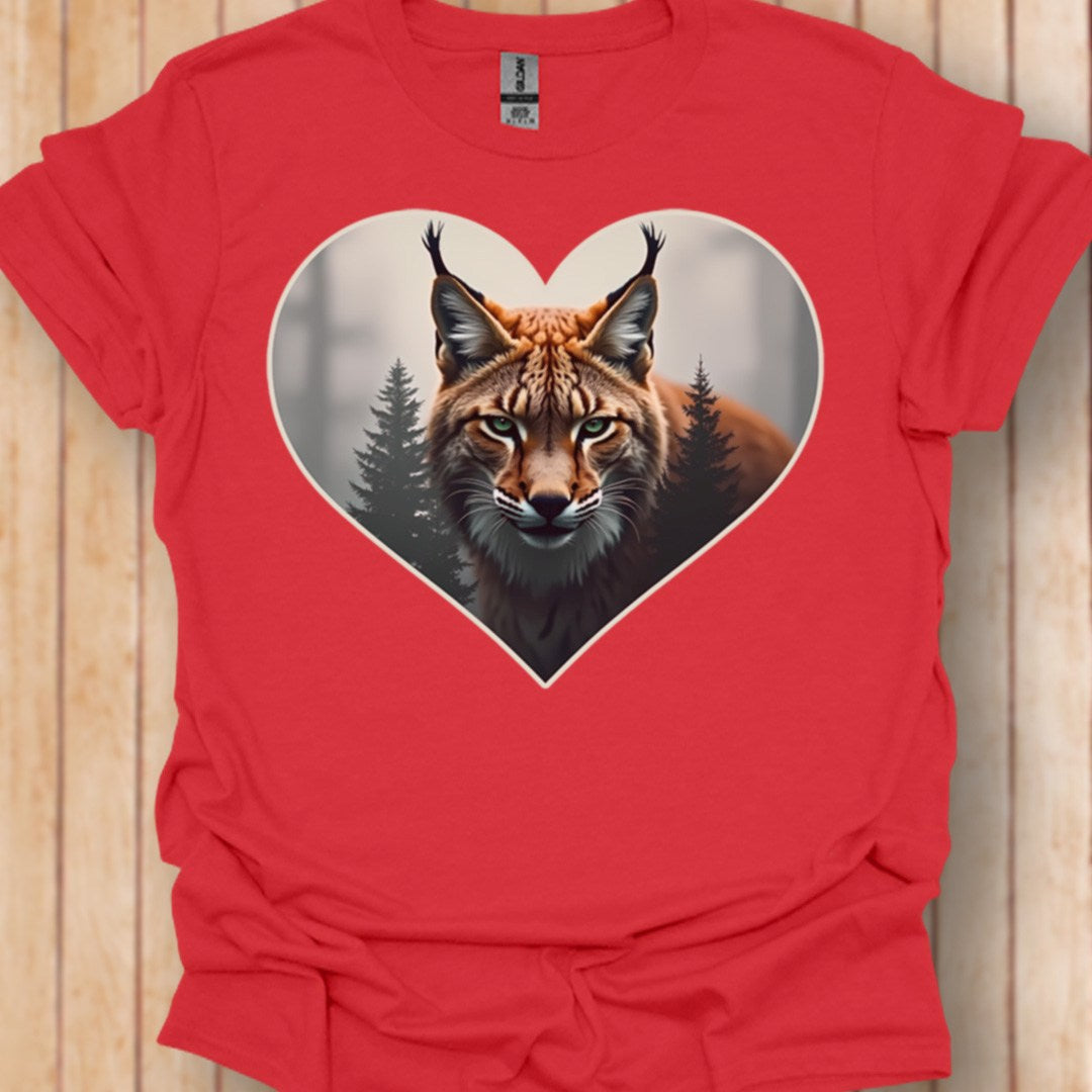 Cunning lynx in heart shape trendy T-shirt