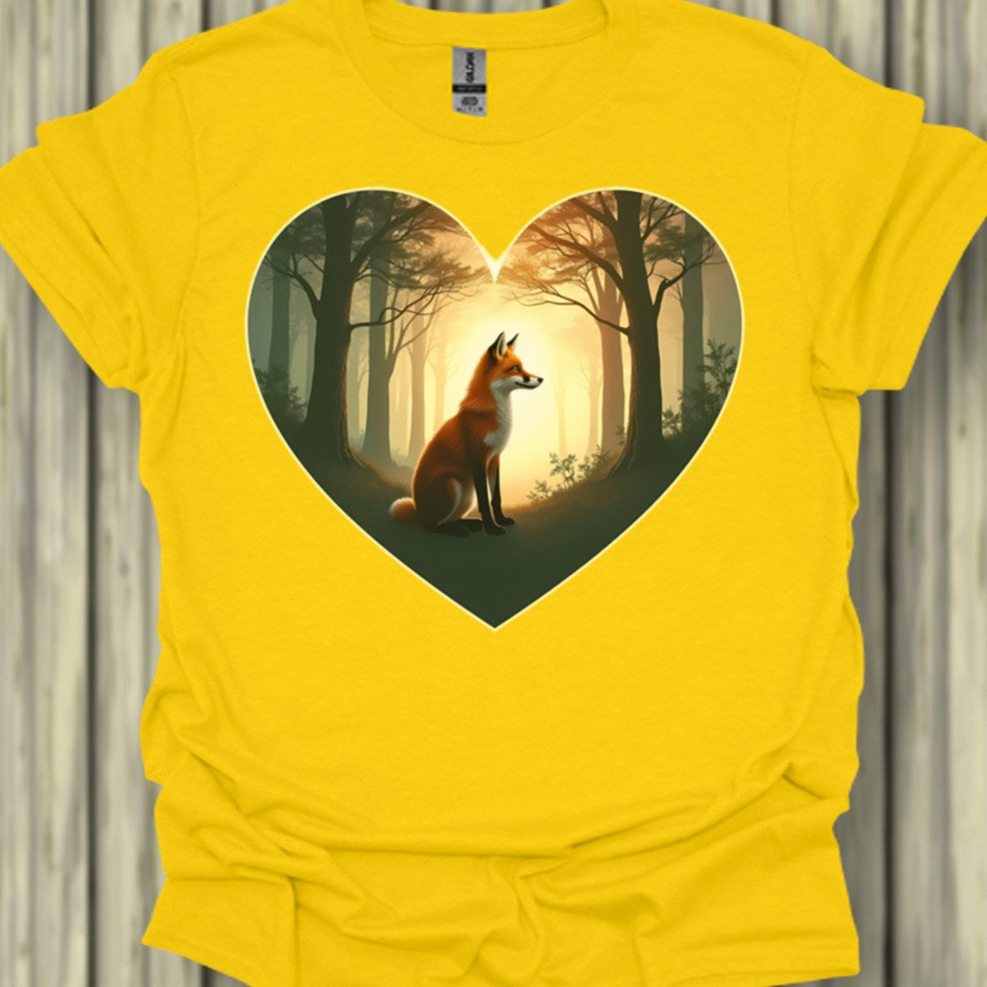 Renard lever du soleil en forme de coeur T-shirt tendance 