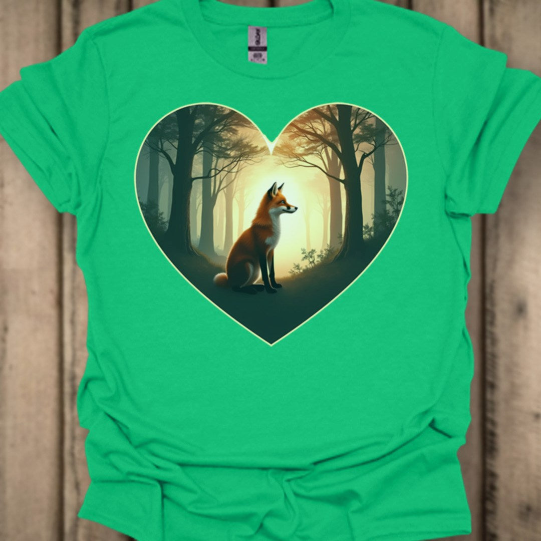 Renard lever du soleil en forme de coeur T-shirt tendance 
