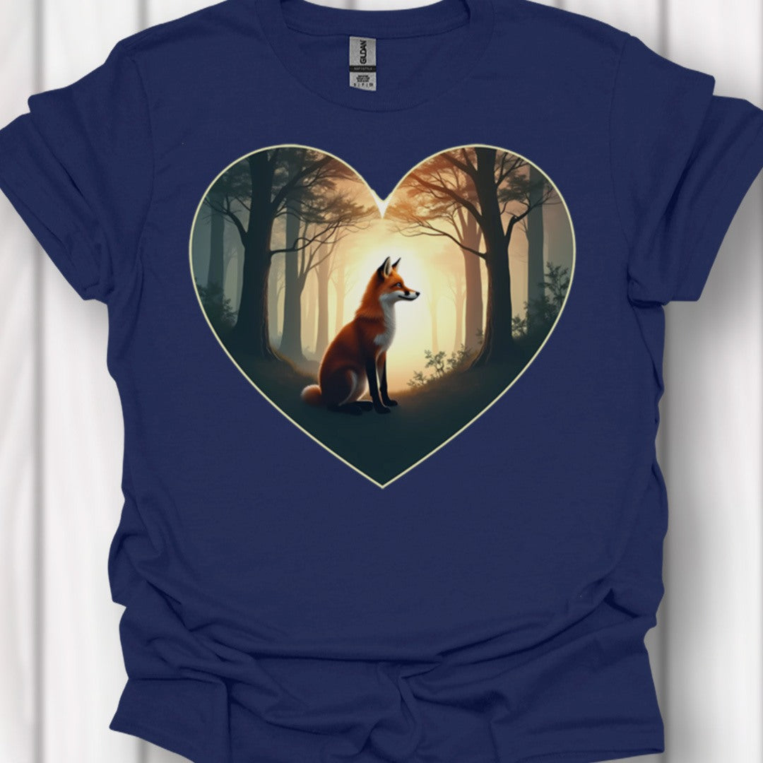 Vos zonsopkomst in hartvorm tijdloos T-shirt