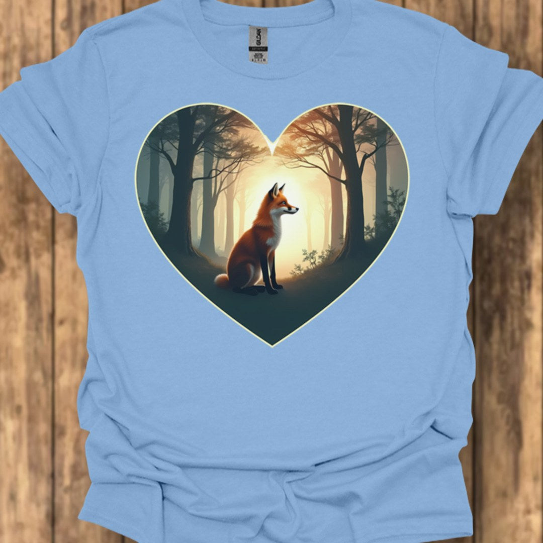 Renard lever du soleil en forme de coeur T-shirt tendance 