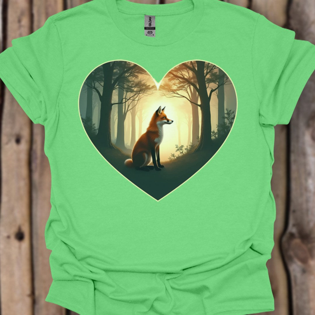 Renard lever du soleil en forme de coeur T-shirt tendance 