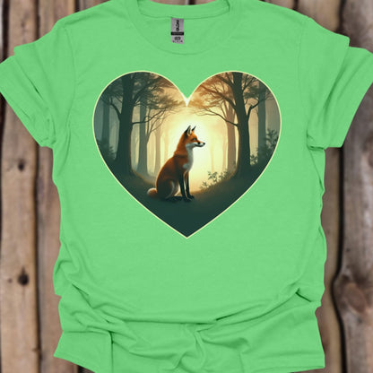 Renard lever du soleil en forme de coeur T-shirt tendance 