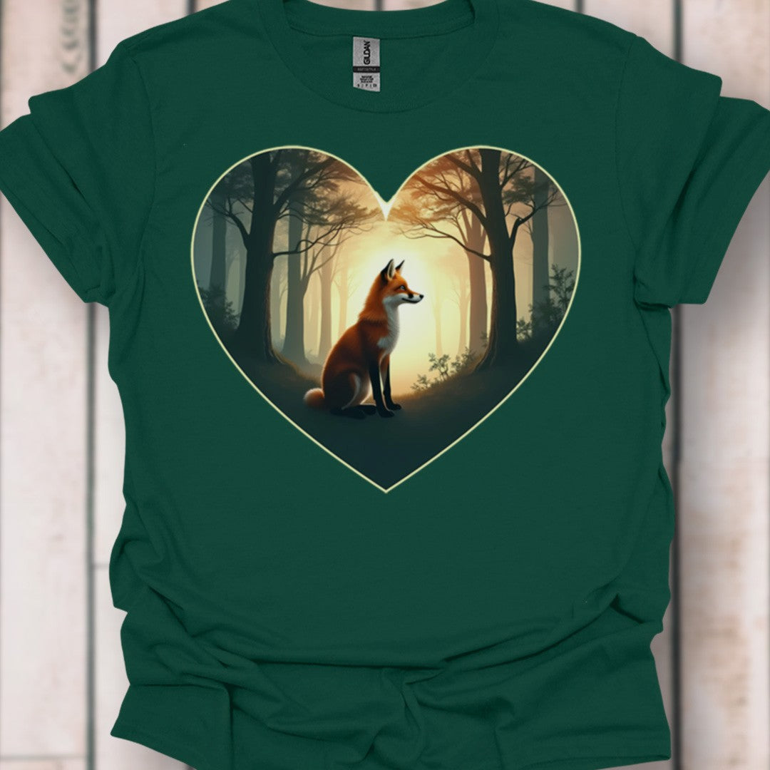 Vos zonsopkomst in hartvorm tijdloos T-shirt