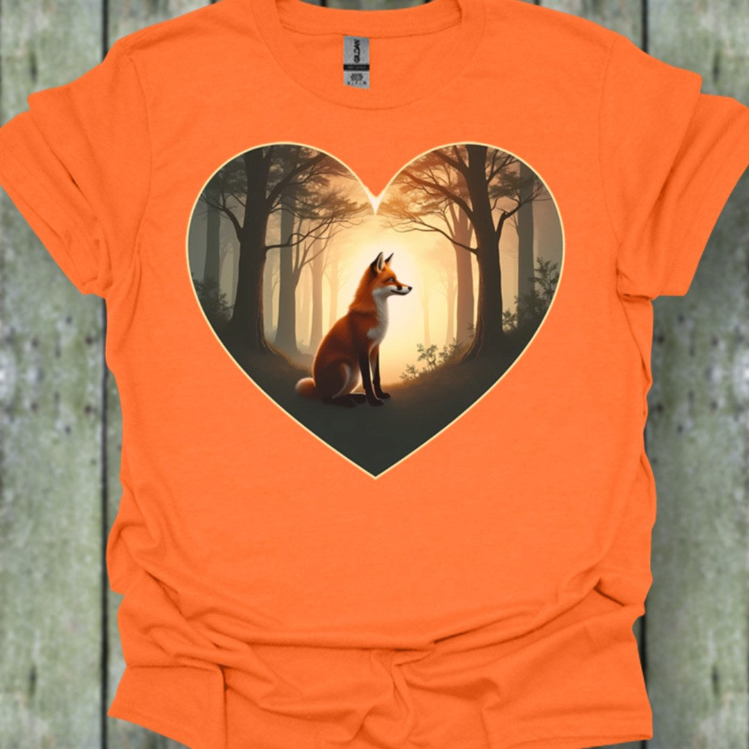 Renard lever du soleil en forme de coeur T-shirt tendance 