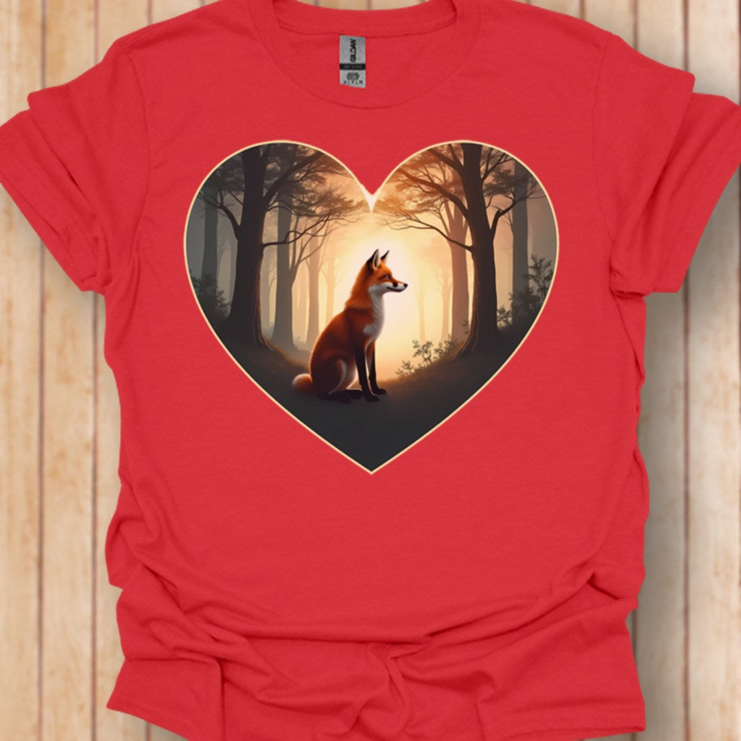 Renard lever du soleil en forme de coeur T-shirt tendance 