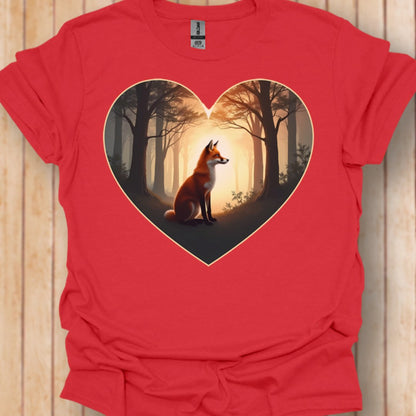 Renard lever du soleil en forme de coeur T-shirt tendance 