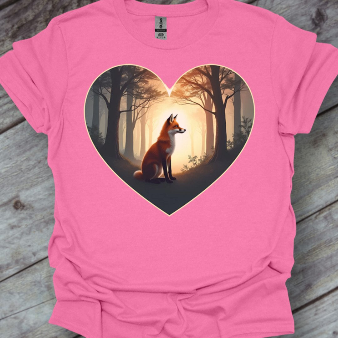 Renard lever du soleil en forme de coeur T-shirt tendance 