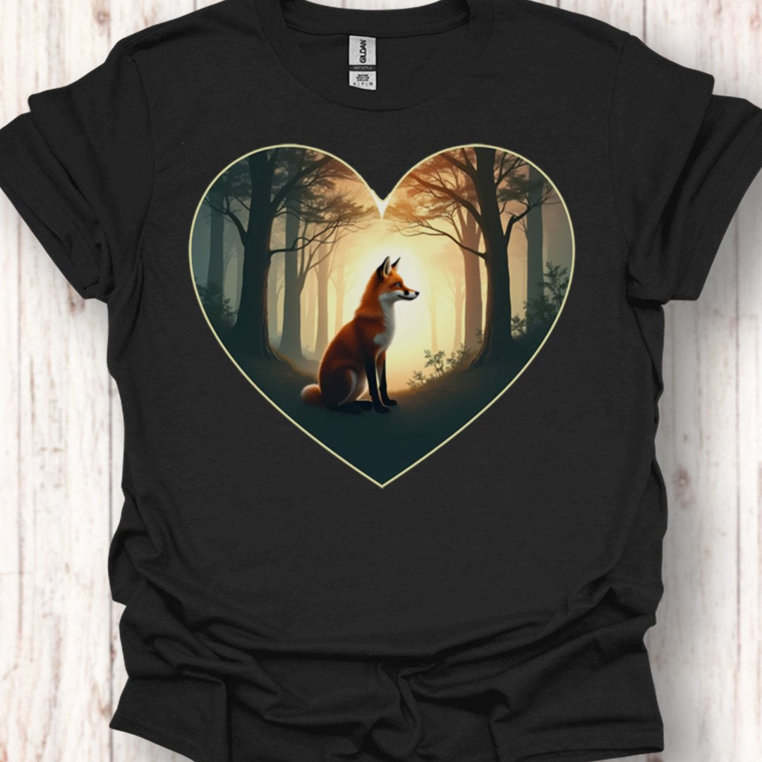 Vos zonsopkomst in hartvorm tijdloos T-shirt