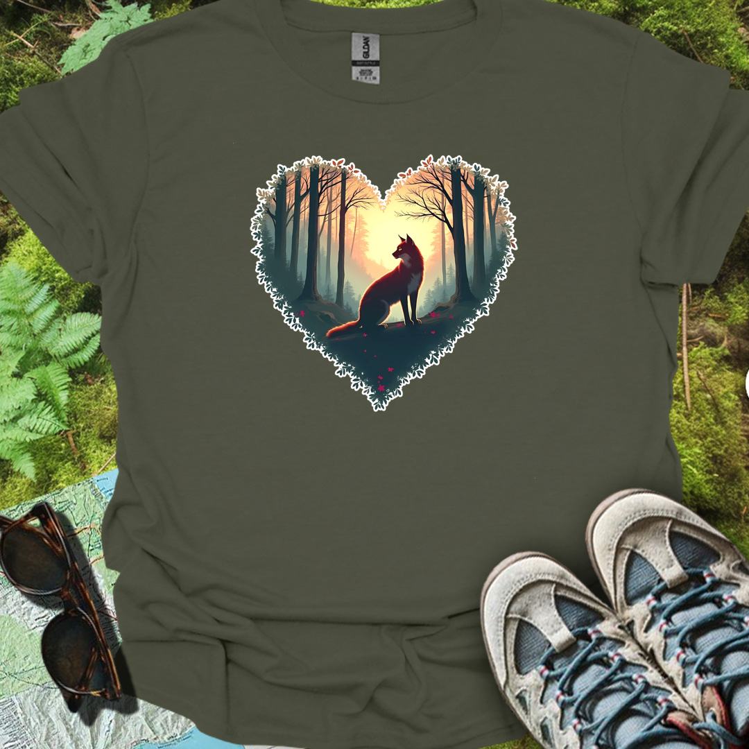 Vos zittend hartvorm tijdloos T-shirt