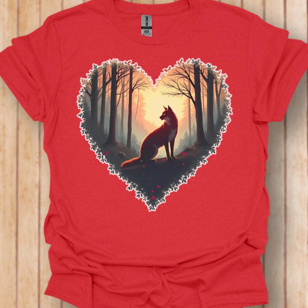 Renard assis forme de coeur T-shirt tendance