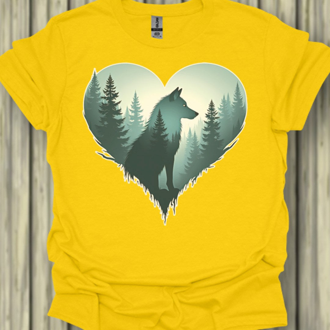Wolf in heart shape trendy T-shirt