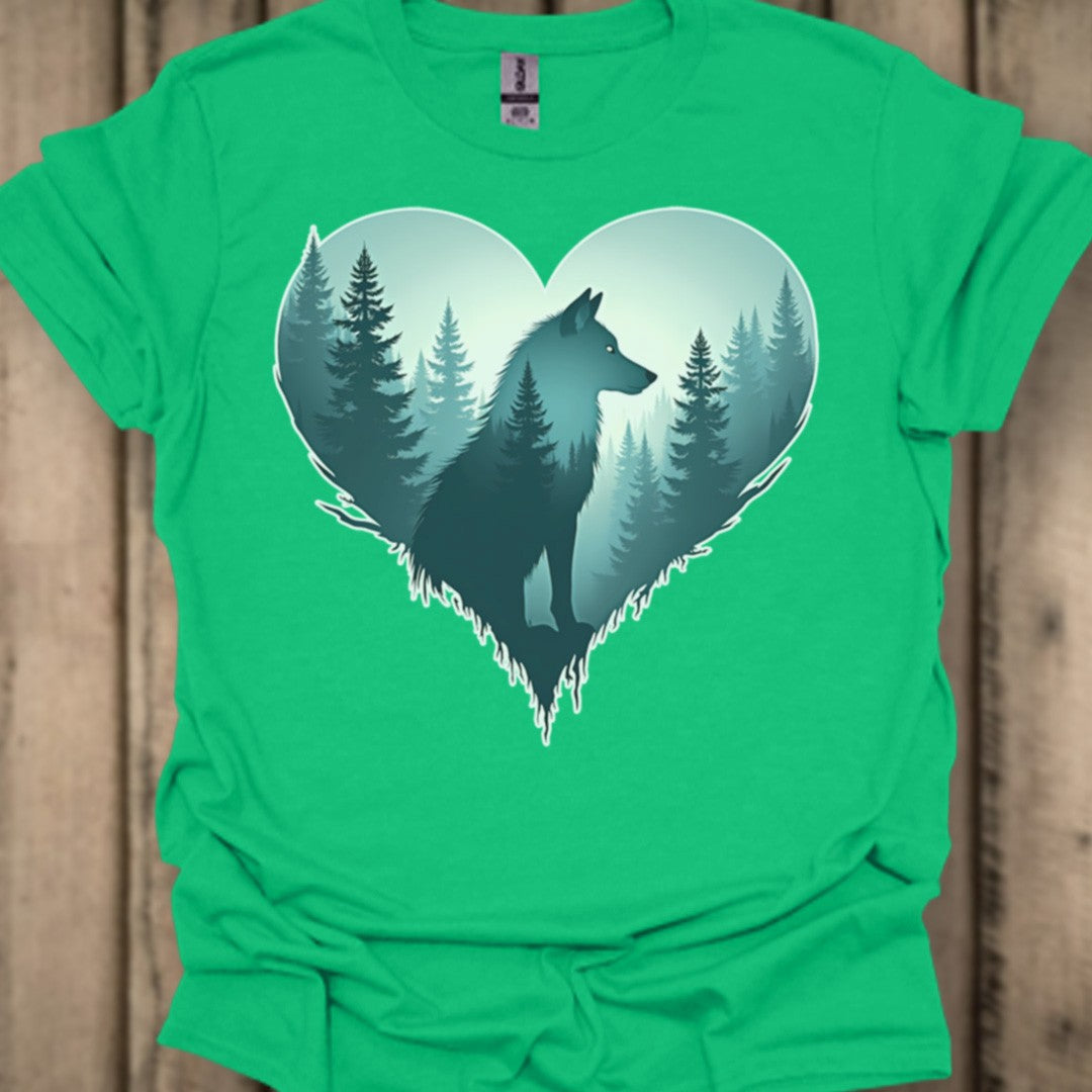 Wolf in heart shape trendy T-shirt
