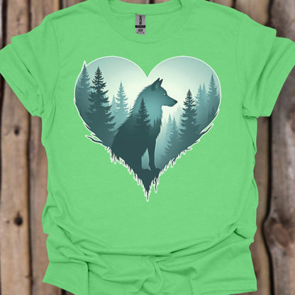 Wolf in heart shape trendy T-shirt