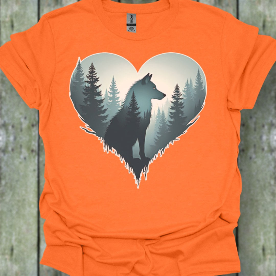 Wolf in heart shape trendy T-shirt