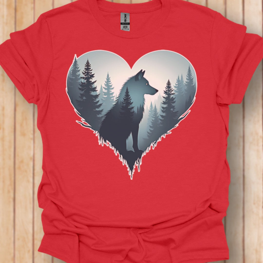 Wolf in heart shape trendy T-shirt