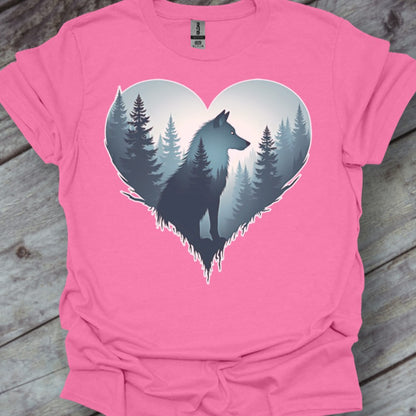 Wolf in heart shape trendy T-shirt