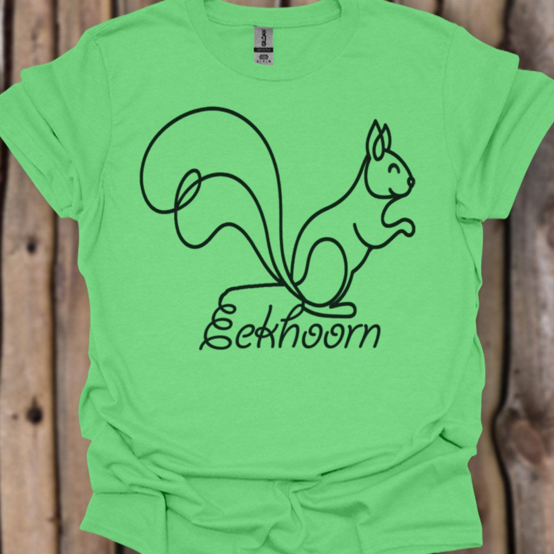 Squirrel line drawing black trendy T-shirt