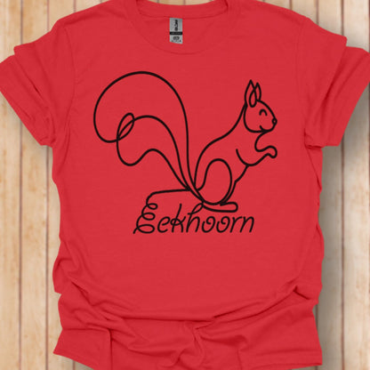 Squirrel line drawing black trendy T-shirt