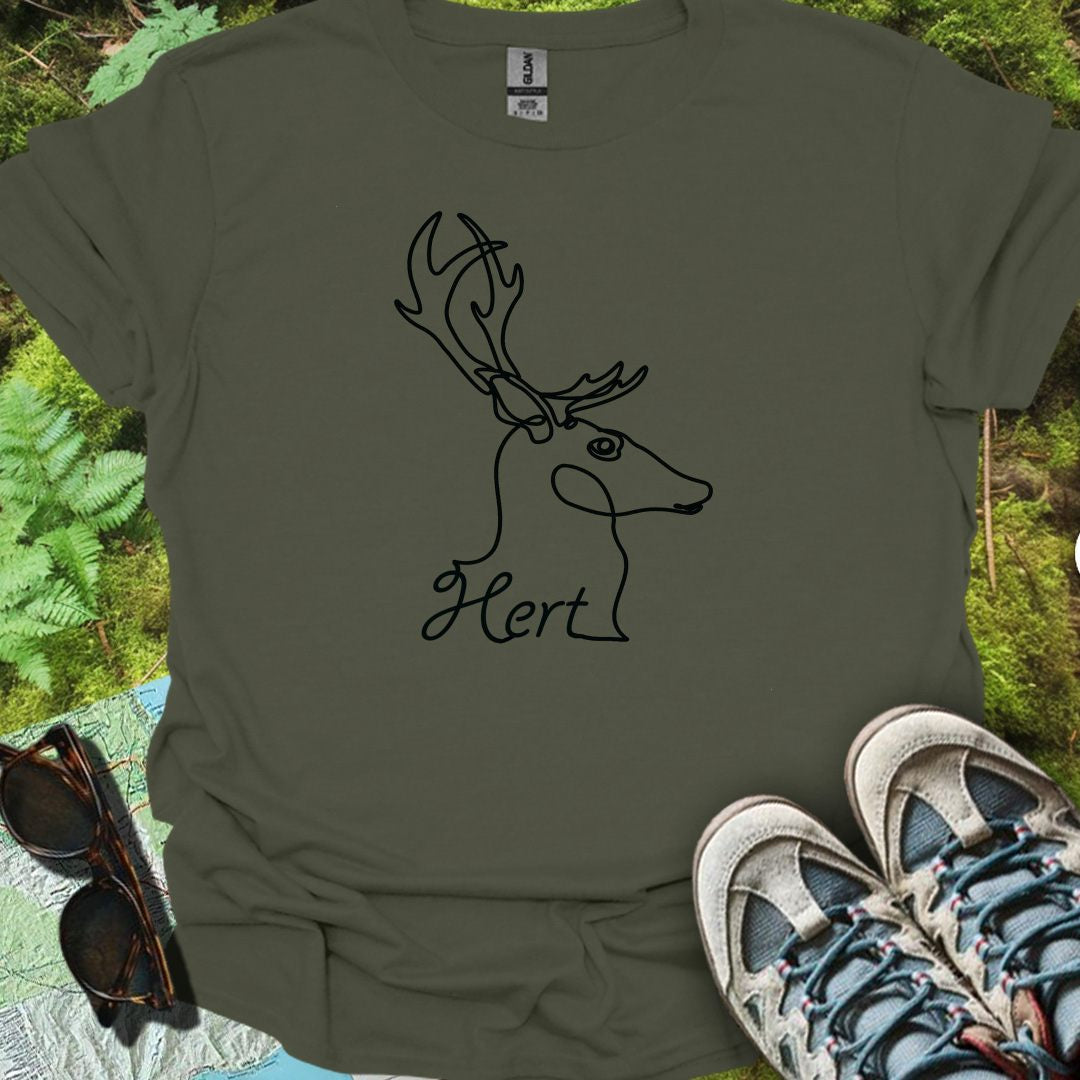Hert lijntekening zwart tijdloos T-shirt
