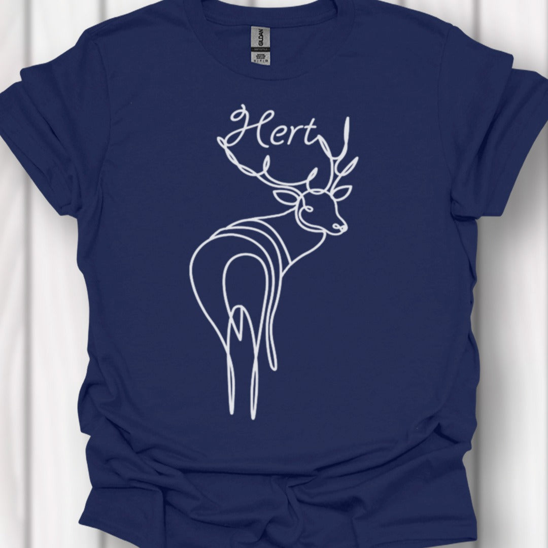 Hert staand lijntekening wit tijdloos T-shirt