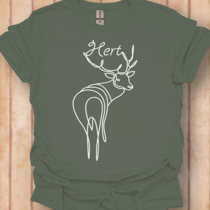 Hert staand lijntekening wit tijdloos T-shirt