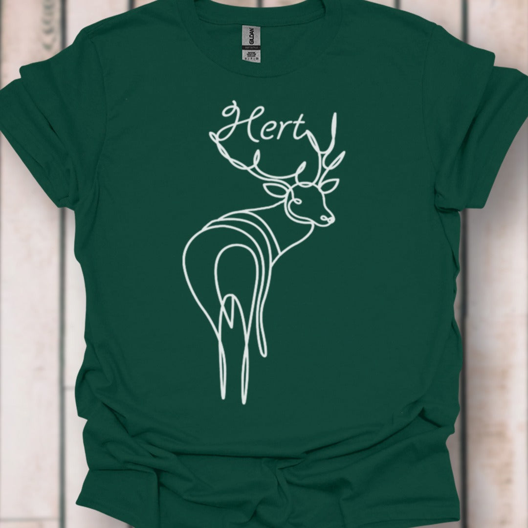 Hert staand lijntekening wit tijdloos T-shirt