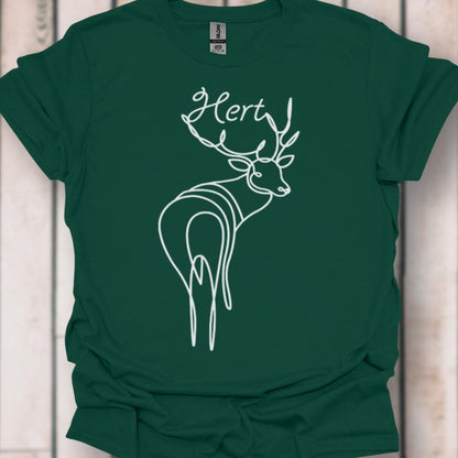 Hert staand lijntekening wit tijdloos T-shirt