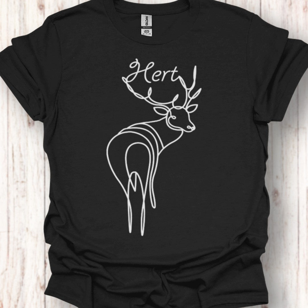 Hert staand lijntekening wit tijdloos T-shirt