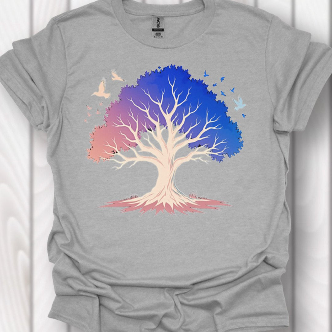 Blauwroze boom tijdloos T-shirt