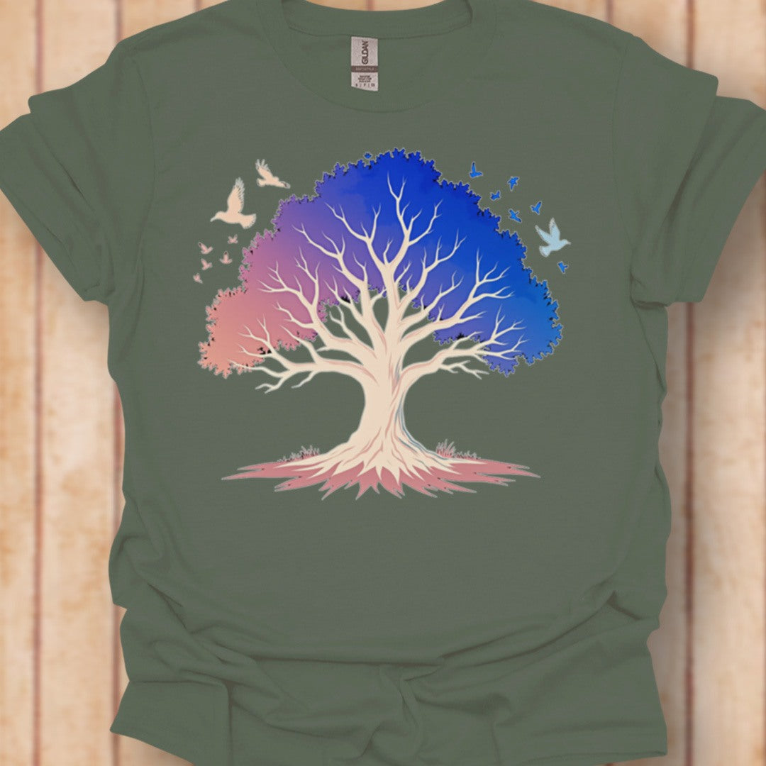 Blauwroze boom tijdloos T-shirt