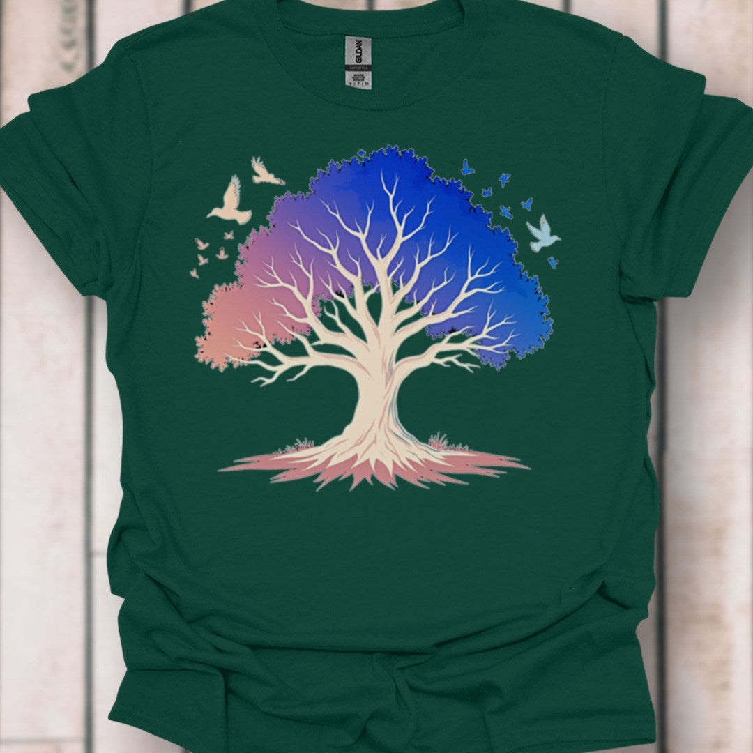 Blauwroze boom tijdloos T-shirt