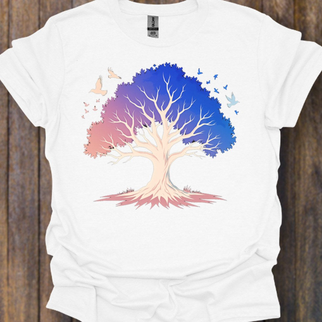 Blauwroze boom tijdloos T-shirt