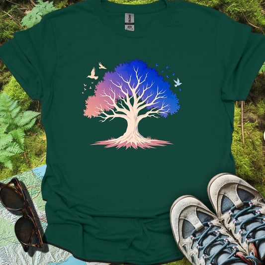 Arbre bleu rose T-shirt intemporel 